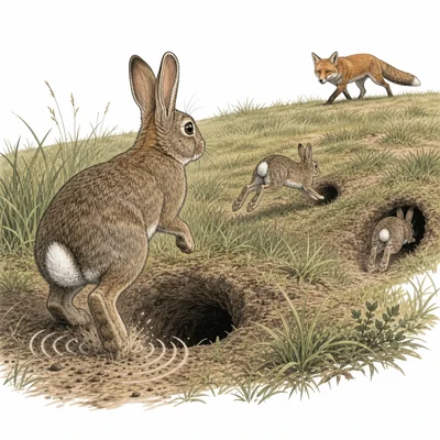 A rabbit thumps to warn other rabbits about a nearby fox.
