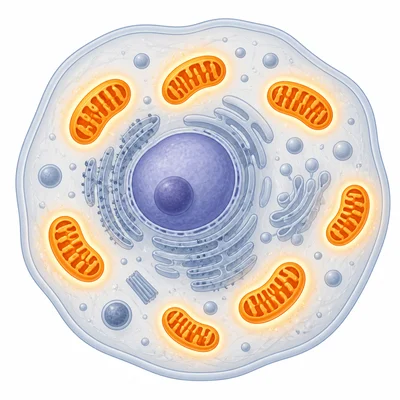 Cell containing mitochondria that produce energy.