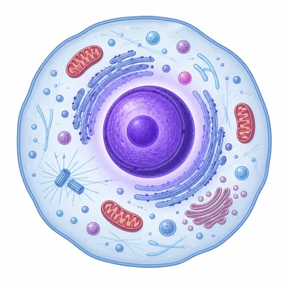 Animal cell with a prominent nucleus in the center.