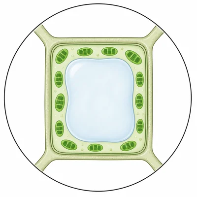 Microscope view of a plant cell with a rigid outer cell wall.