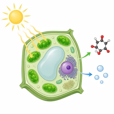 Plant cell chloroplasts receiving sunlight for photosynthesis.