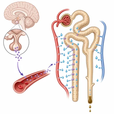 ADH from the posterior pituitary makes kidney tubules reabsorb more water.