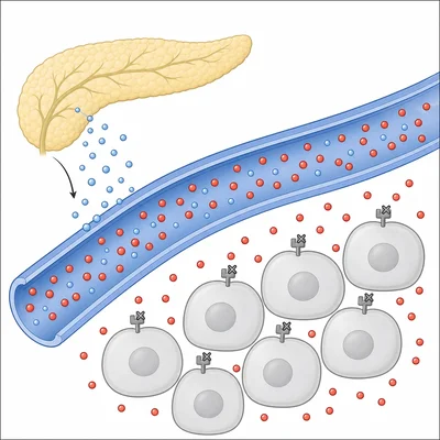High insulin in blood but body cells do not respond, leaving glucose outside cells.
