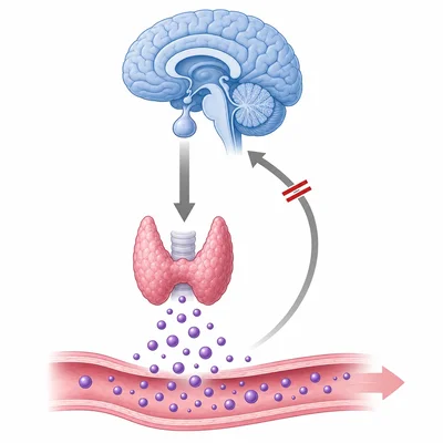 High thyroid hormone and high pituitary stimulation despite blocked negative feedback.