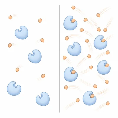 Molecules move more actively and collide with enzymes more often at higher temperature.