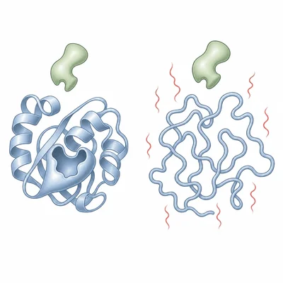 A folded enzyme becomes unfolded by heat, causing the substrate to no longer fit.