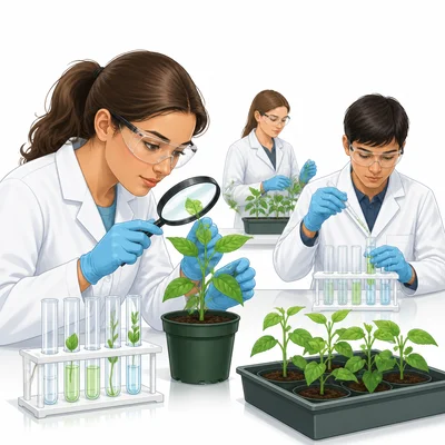 Plants are tested in a controlled lab or greenhouse before wider use.
