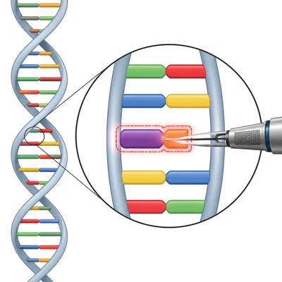 A DNA sequence is examined closely so an editing tool can target the correct spot.