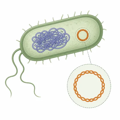 A bacterial cell contains a small circular plasmid separate from its main DNA.
