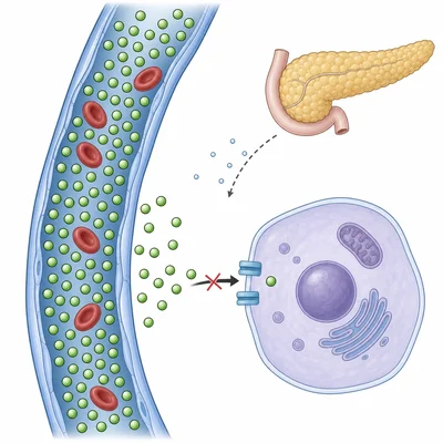 Without enough insulin, glucose remains high in the blood and little enters cells.