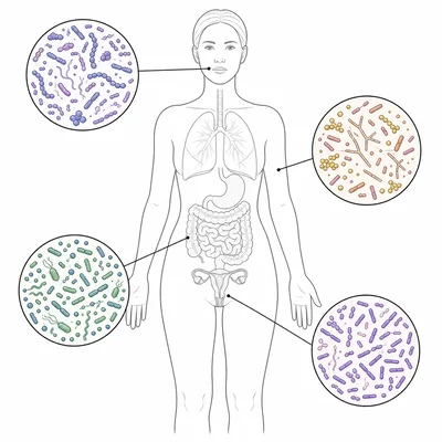 Human body sites showing different microbial communities.