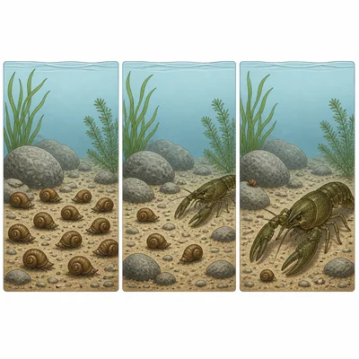 Native snail groups decrease over time after an invasive crayfish appears.