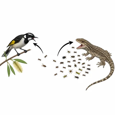 A bird and an invasive lizard compete for the same native insects.
