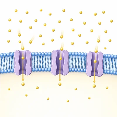 Sodium particles moving into a neuron through open channels during depolarization.