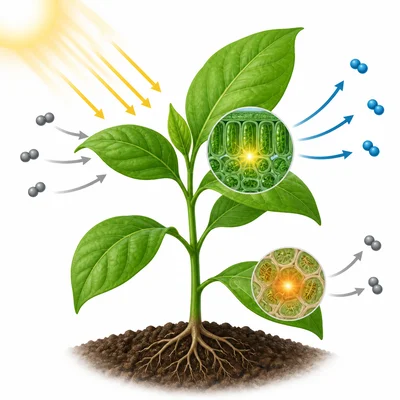 A daytime plant exchanging gases for both photosynthesis and respiration.