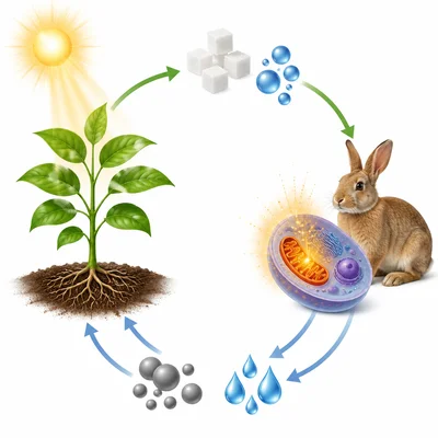 A cycle connecting photosynthesis products to respiration and returning materials to the plant.