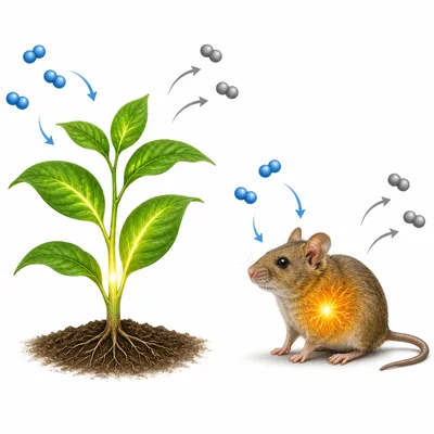 A plant and an animal both using oxygen and releasing carbon dioxide for energy.