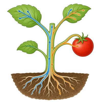 Different plant transport tissues move water upward and sugar to other parts.