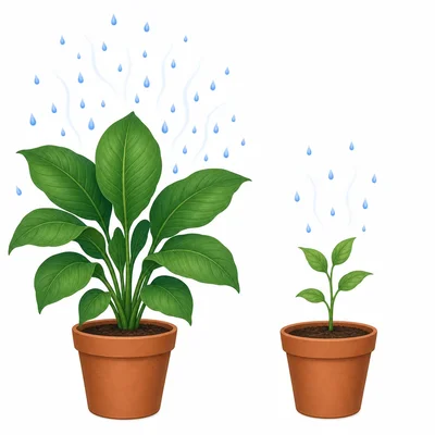 A plant with many large leaves loses more water vapor than a plant with few small leaves.