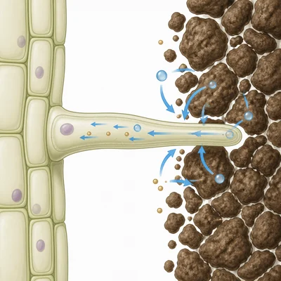 A root hair cell absorbing water and minerals from soil.