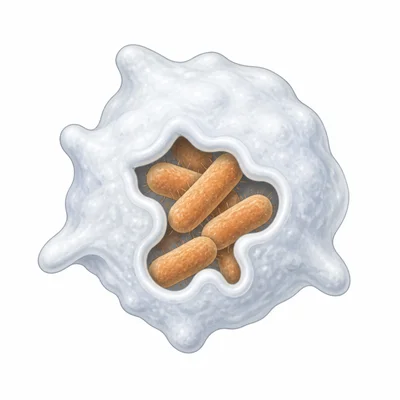 A white blood cell surrounding germs.