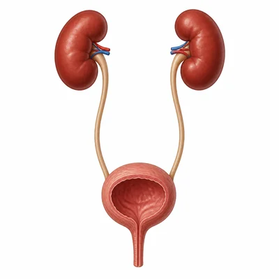 The urinary system showing kidneys, ureters, bladder, and urethra.