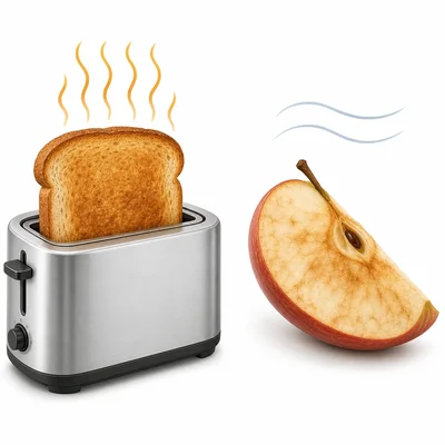 Toast browns with heat, while a cut apple browns when exposed to air.