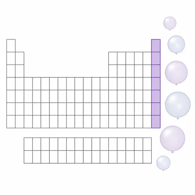 Periodic table with the far-right noble gas column highlighted.