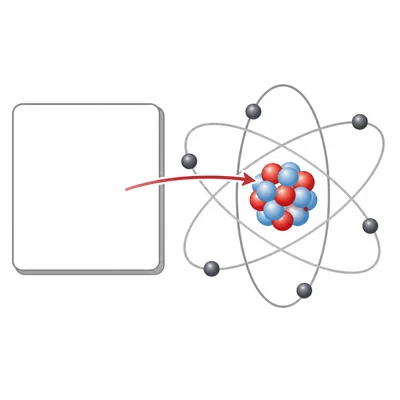 Blank element tile connected to an atom nucleus with highlighted protons.