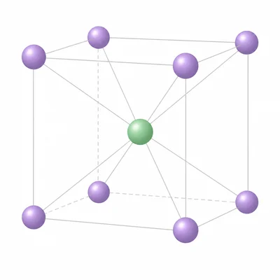 A central ion surrounded by eight ions at the corners of a cube.