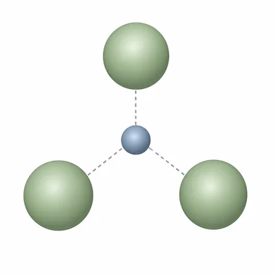 One central positive ion balanced by three surrounding negative ions.