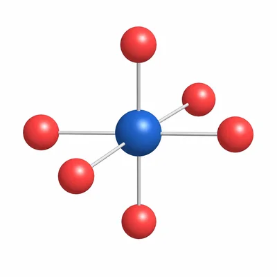 A central ion surrounded by six oppositely charged neighboring ions.