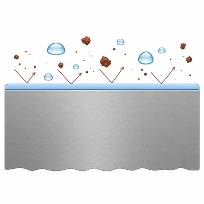 A thin chromium oxide layer protecting stainless steel from corrosion.