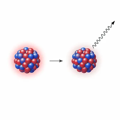 A nucleus emits a gamma ray while its composition stays the same.