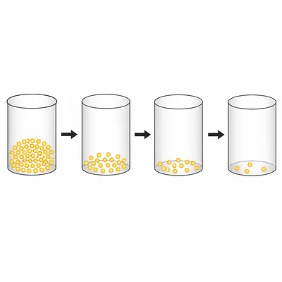 Radioactive sample amount halves through several half-lives until a small amount remains.