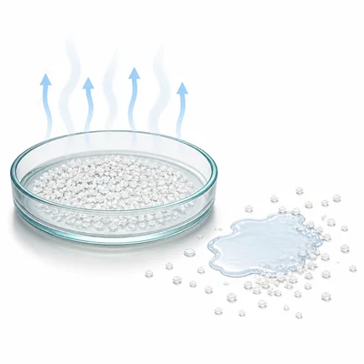 A dish holding salt crystals after salt water evaporates, with a small spill nearby.