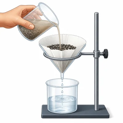 Gravel and water being separated with a filter.