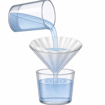 Dissolved sugar particles passing through a paper filter with water.