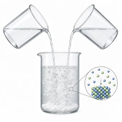 Two colorless solutions are combined to form a chalky white precipitate.