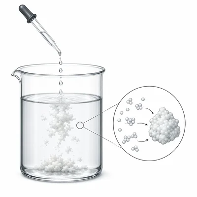 Drops added to a clear solution create a white gelatinous precipitate.