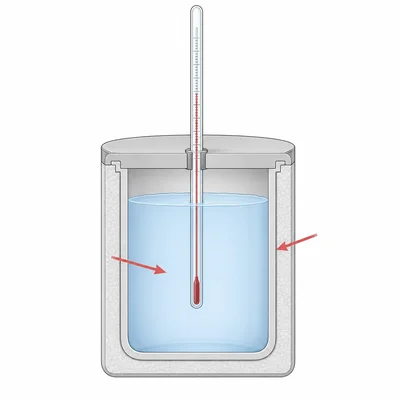 Calorimeter showing heat absorbed by both the solution and the calorimeter walls.