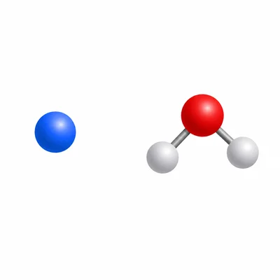 A single atom compared with a group of joined atoms forming a molecule.