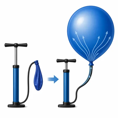A balloon grows larger as air is pumped into it.