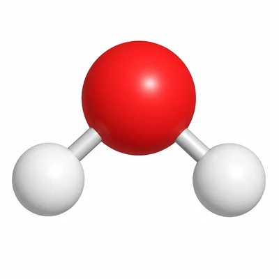 A water molecule with one large atom and two smaller atoms.