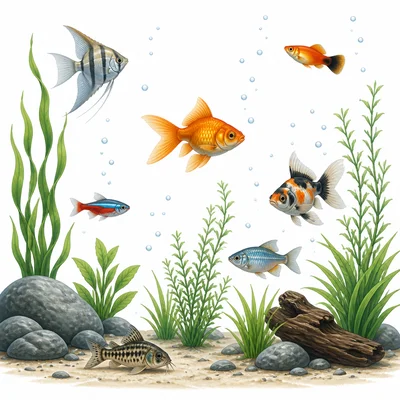 Fish are scattered in different starting locations in an underwater scene.