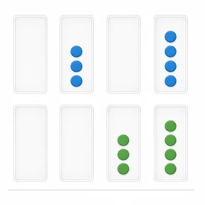 Place-value columns showing two rows of counters aligned on the right for binary addition.