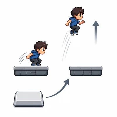 A blank keyboard key triggers a sprite to jump upward.