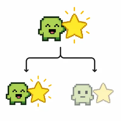 A sprite becomes happy when touching a star and neutral when not touching it.