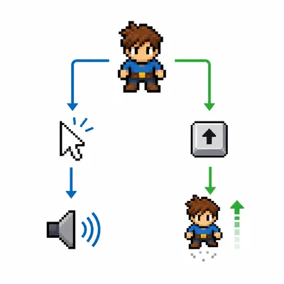 One sprite has two separate scripts: click to play sound and key press to move up.
