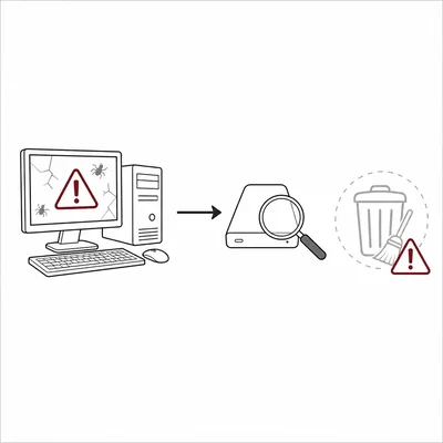 Forensic evidence preservation shown by copying a computer drive before wiping.